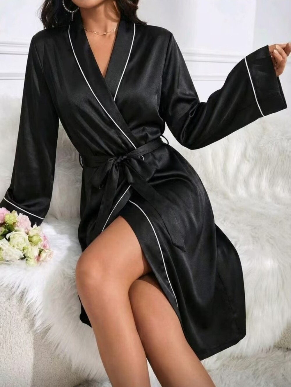 Elegant Black White Trim Robe (XL-12)